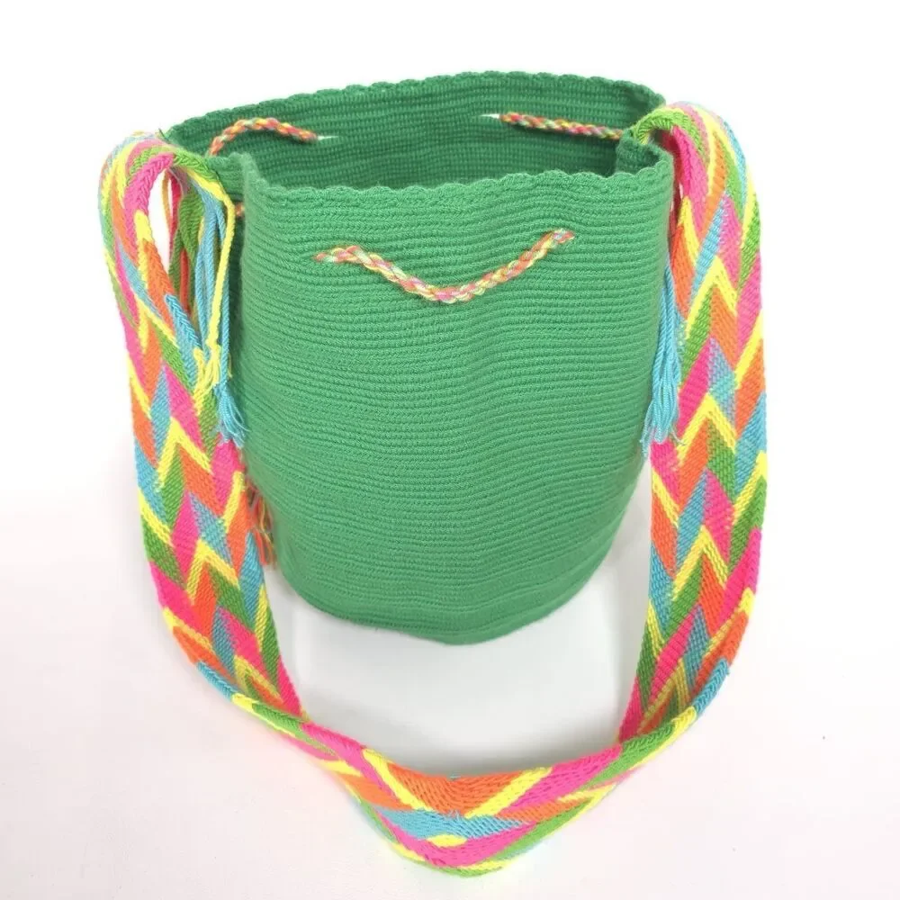 Colombian Large Handmade Wayuu Mochila Bag Solid‎ Casual Top Quality Green Multi